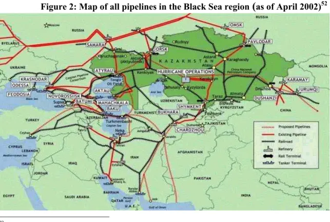 Figure 2: Map of all pipelines in the Black Sea region  ( as of April 2002) 52