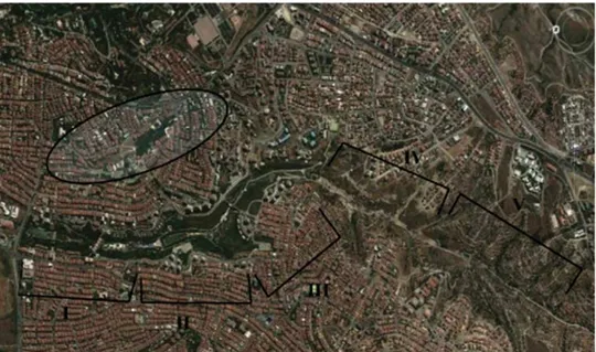Figure 2: Dikmen Valley and the stages of the regeneration project. The area marked with the ellipse is the Portakal Çiçeği Valley.