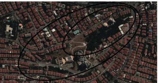 Figure 5: Portakal Çiçeği Valley. The second year students were responsible for designing the green area within the smaller ellipse and the third year students tackled with the whole Valley.
