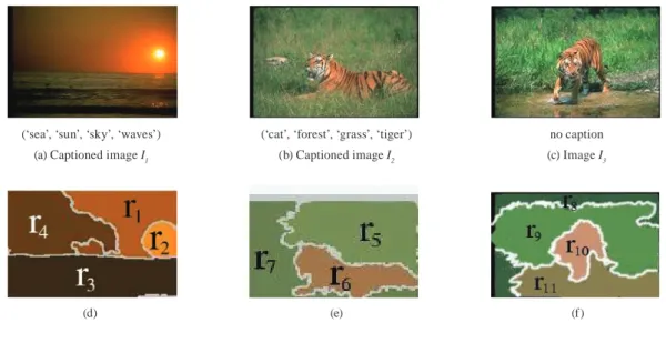 Figure 1. Three sample images: (a),(b) are captioned with terms describing the content; (c) is an image  to be captioned