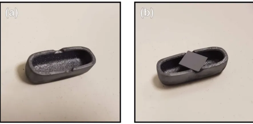 Figure 2.4: Alumina boat used in the growth a) Both sides of the boat is dented to acommodate a 1cm x 1 cm substrate