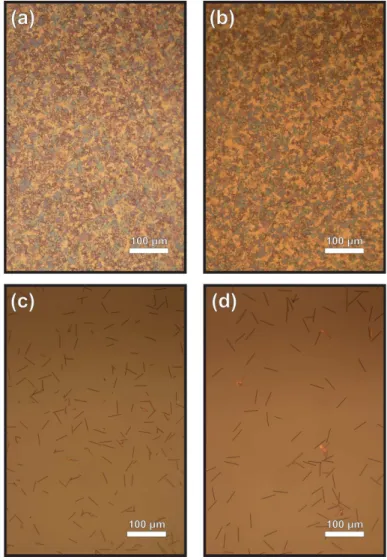 Figure 2.10: Optical images of growth at 780 ◦ C with a) P2, b) P3, c) P4 d) P5 routes.