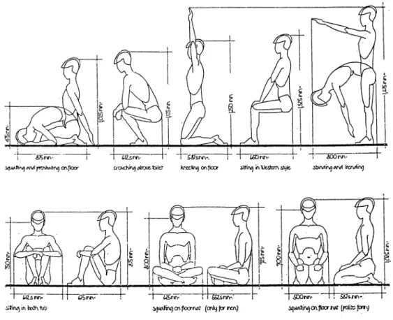 Fig.  2  Space  requirements  of  the  Japanese  figure  in  various  postures  (Engel,  1964:  236)