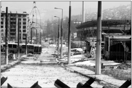 Figure 3.1 – A view from Grbavica, a neighbourhood of Sarajevo in 1996  (“Siege of Sarajevo,” 2013)