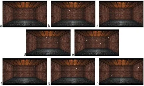 Fig. 2. Screenshots from the eight pre-experiment animations. a: Motion onset and oﬀset are tested