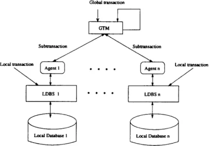 Figure  2  illustrates  the  architecture  of  the  transaction  execution  model  for  o u r   MDBS