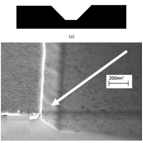 Figure 2.3: (a) Demonstration and (b) a SEM picture [19] of a ramp ditch. 