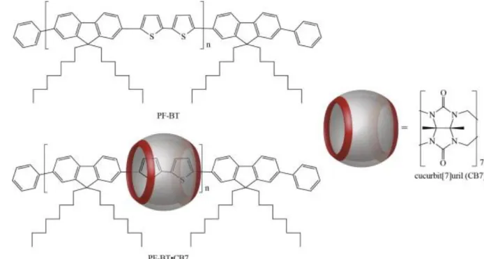 Figure  1.16  Chemical  structures  of  PF-BT  and  PF-BT•CB7  Reproduced  with  permission from ref [57], Copyright © 2014 Elsevier Ltd