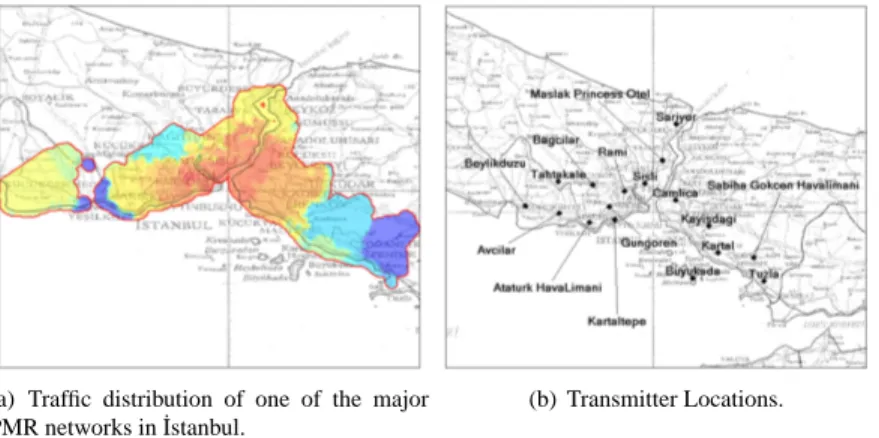 Figure 1. Traffic distribution and transmitter locations.