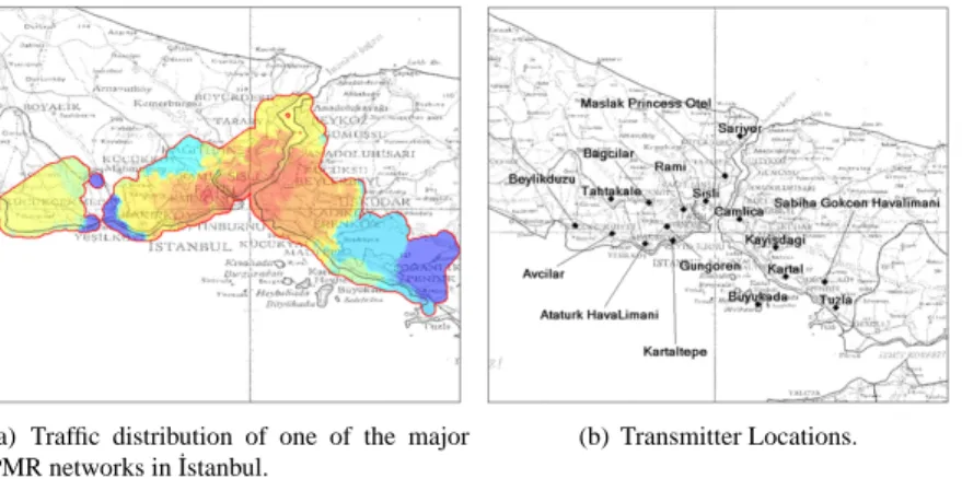 Figure 1. Traffic distribution and transmitter locations.
