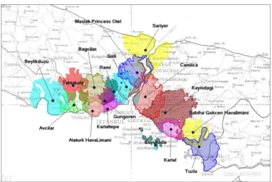 Figure 3. Coverage areas of each cell in the network. Cell loadings are 80% in each cell.