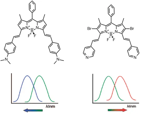 Figure 17.  Bidirectional switching of the dyes related to ICT donor and acceptor  characteristics