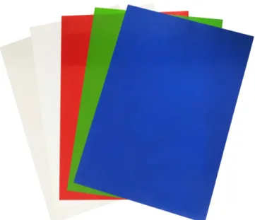 Figure 2.3: Various colors of 100 µm thick A4-sized cellulose acetate sheets used to manufacture module frames of SMoLBot.