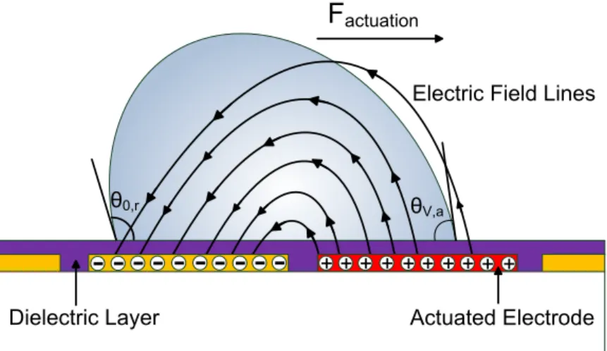 Figure 2.6: Electric field distribution in an EWOD device during actuation.