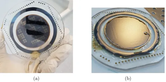 Figure 3.17: CMUT substrate imaged after the wafer thinning process. (a) Back- Back-side of Pyrex and (b) Front Back-side of Pyrex wafer.
