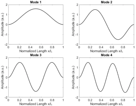 Figure 1.3: Mode shapes of a doubly clamped beam for n=1,2,3,4.