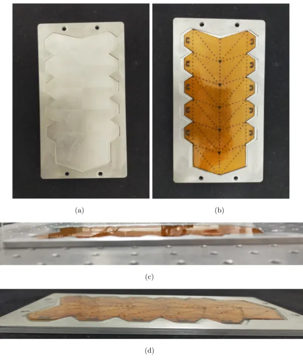 Figure 2.18: (a) Milled aluminium mold. (b) Cutted Kapton ® (in Figure 2.12) is placed on the mold