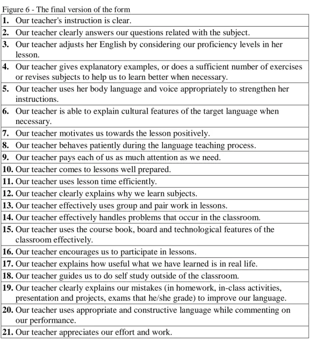 Figure 6 - The final version of the form   1.  Our teacher's instruction is clear. 