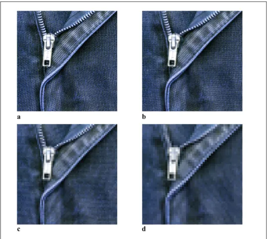 Figure 3: Close-up of the image of the same physical  dimensions in different resolutions:  