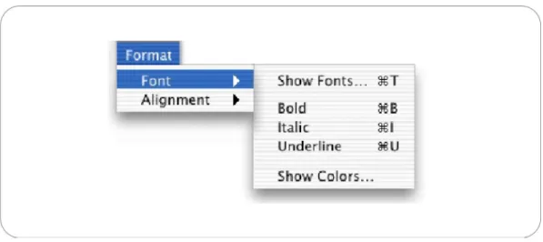 Figure 14: Examples of context sensitive menus Source: Apple Aqua Human Interface GuidelinesFigure 13: A pull-down menu with a sub-menuSource: Apple Aqua Human Interface Guidelines