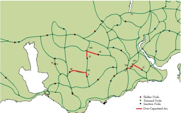 Figure 13 The over-capacitated arcs for Model1_i (r=30 km) and Model2_i 