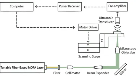 Figure 7.  The schematics of experimental setup for transmission mode OR-PAM system. 