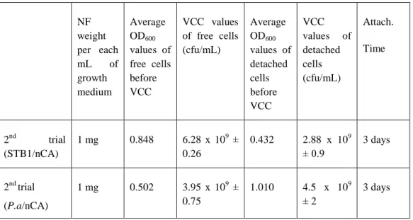 Table 5. Comparison of VCC values of free and detached bacterial cells (n=4, S.E.M). 