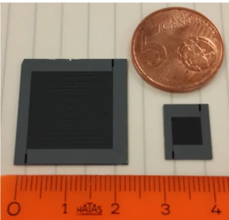 Figure 2.8: Standard and alternative micro gas chromatograph chips after completing  the fabrication procedure