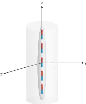 Figure 3.1: The schematic representation of the present problem, with cigar- cigar-shaped condensate and cylindrically symmetric trap, where the dipoles are aligned in the weak confinement direction z of the trap.