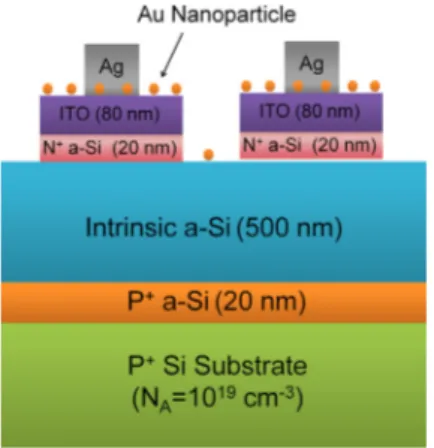 Fig. 2. SEM image of the top surface of the fabricated n–i–p a-Si:H solar cell with 100 nm Au nanoparticles on the ITO surface.