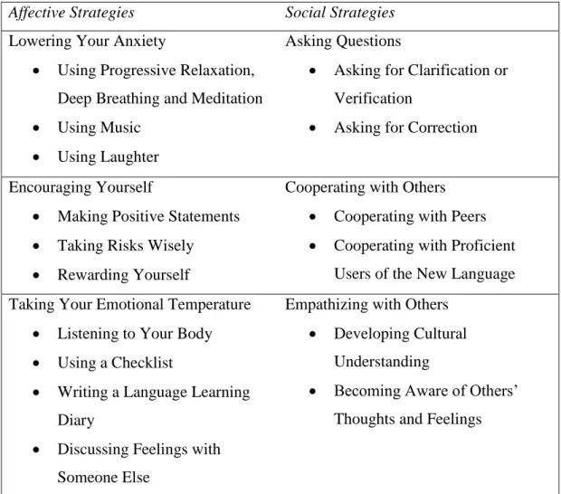 Figure 1. Affective and Social Language Learning Strategies  