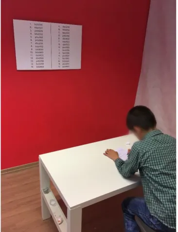 Figure 10. Participant solving the Matching test in WoR room. His face  is intentionally blurred for privacy reasons (personal archive of Zeynep 