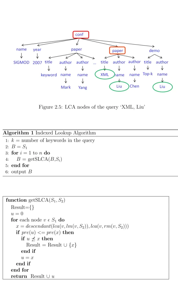 Figure 2.5: LCA nodes of the query ‘XML, Liu’