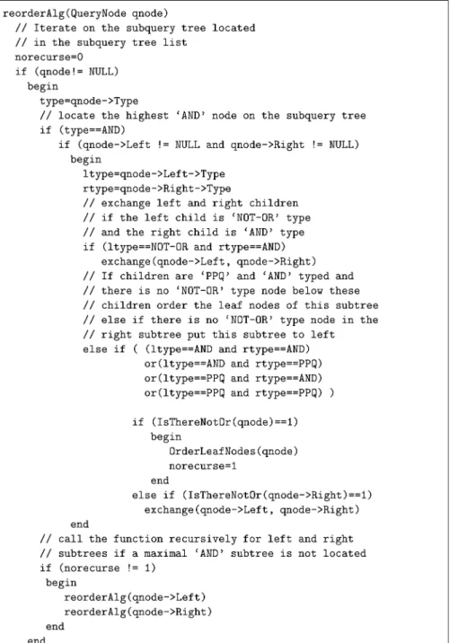 Fig. 10. The function that reorders the located subquery tree.