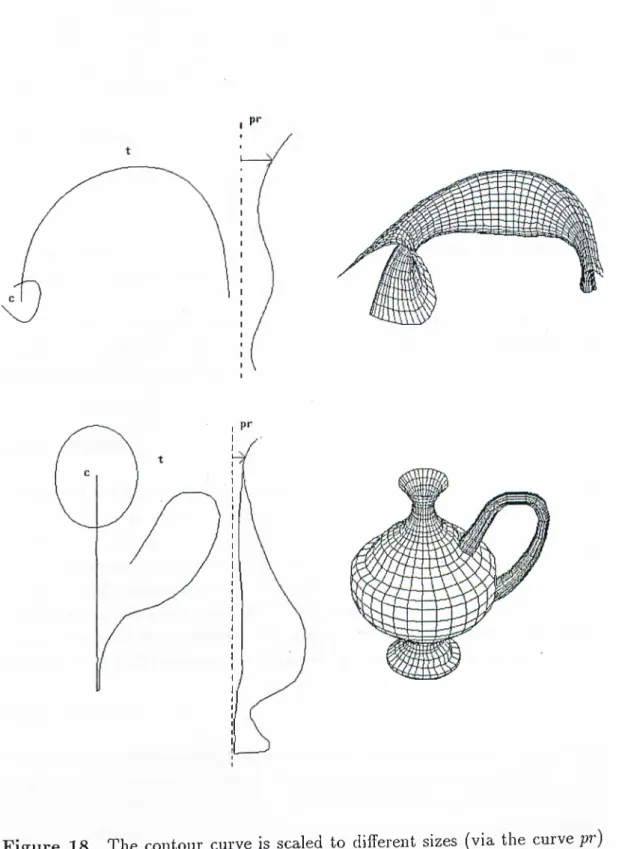 Figure  18  The  contour  curve  is  scaled  to  different  sizes  (via  the  curve pr)  to  obtain  a  profiled  general  sweep  object.