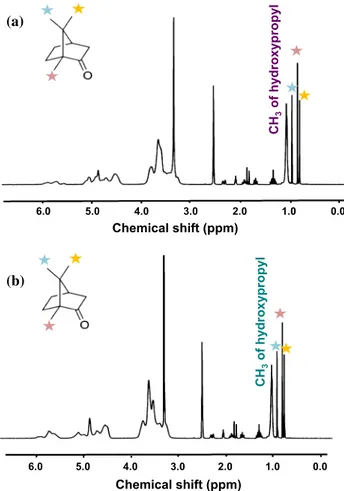 Figure 4 1 H-NMR spectra of a HPbCD/camphor-IC-NF and b HPcCD/camphor-IC-NF dissolved in d6-DMSO.