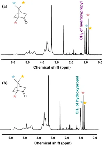 Figure 4 1 H-NMR spectra of a HPbCD/camphor-IC-NF and b HPcCD/camphor-IC-NF dissolved in d6-DMSO.
