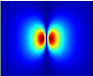 Figure 2.5: Transverse field profiles of a loop coil with a 4 cm diameter, which  is placed in a way that the surface normal of the loop would be in the static field  direction