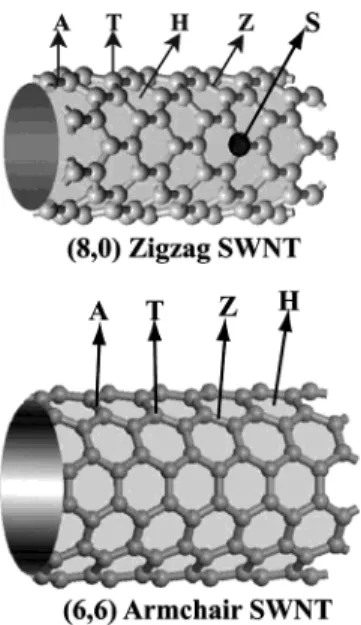 Figure 1. Schematic description of different binding sites of individual atoms adsorbed on a zigzag (8, 0) tube