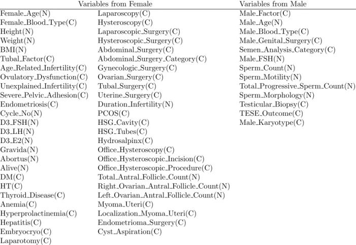 Table 3.2: Features in the IVFa Dataset.