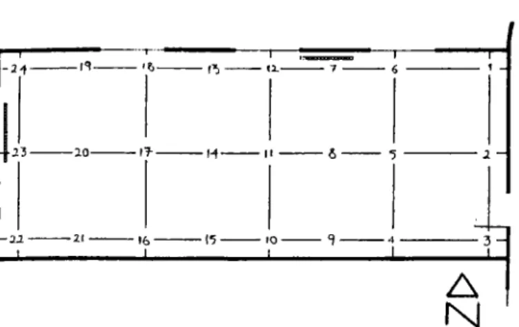 Fig.  4.35.  Plan and  measurement locations for the visual  environment (Studio F208)