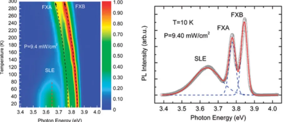 Figure 6 Excitonic emission mapping of the ZnS Qwires extracted from  temperature-dependent steady-state PL measurements  ex-hibits efficient excitonic operation even at room temperature due to the large exciton binding energy of the ZnS