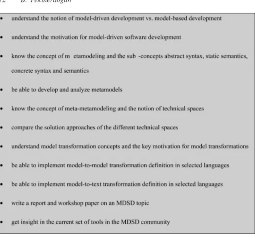 Figure 4. Identiﬁed learning goals for the model-driven software development course.