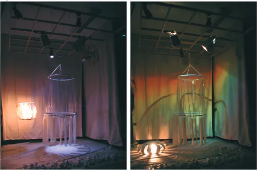 Figure 5. 1/50 scale model of a student  representing two different lighting  configurations for the set design of an  international popular song contest.