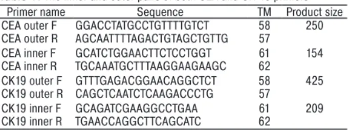 Table 1. The inner and outer pairs of both CEA and CK-19 primers