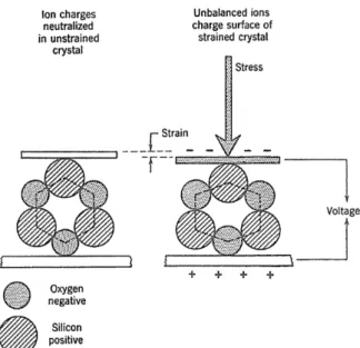 Figure 2.7: Ion positions in a quartz lattice with and without external stress  [12]. 