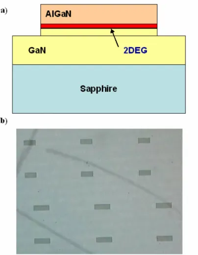 Figure 3.13 Schematic illustration (a) and a photo (b) of the sample after mesa etching step