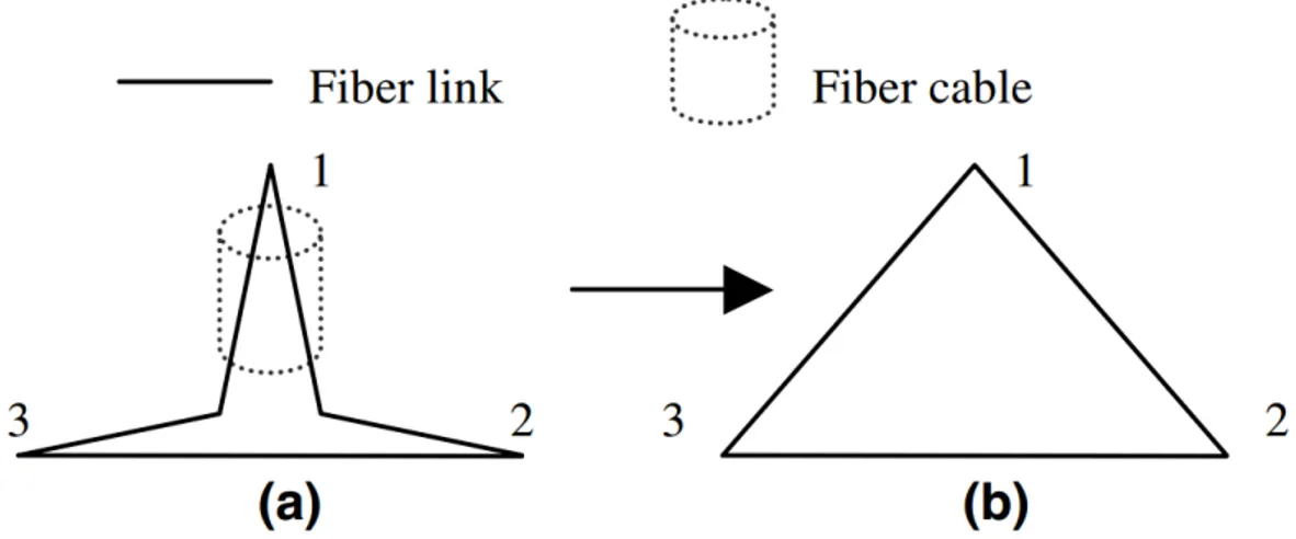Figure 2.1: (a) Fiber cable topology. (b) Fiber link topology.