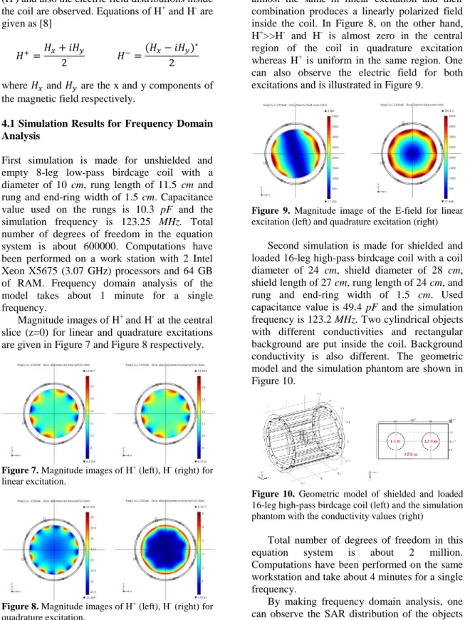 Figure 7. Magnitude images of H +  (left), H -  (right) for  linear excitation. 