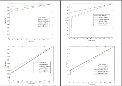 Fig. 1. ROC curves of features and fusion result 
